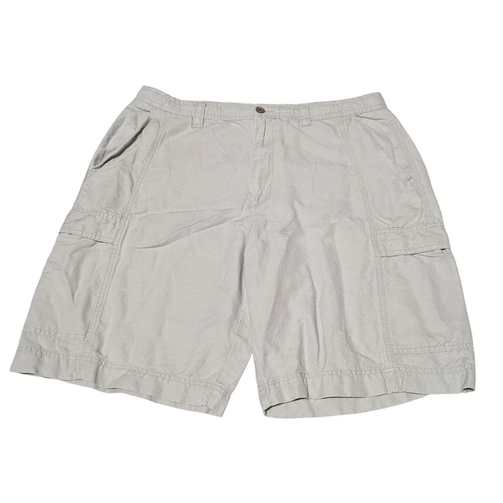 Island Shores Cargo Shorts Mens 38 Tan Linen Blend Flat Front Utility Summer